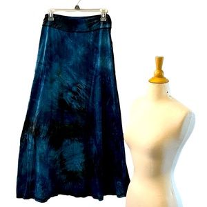 Leggings Depot Knit Blue Tie Dye Maxi Skirt Topstitching, Pockets, Drawstring M